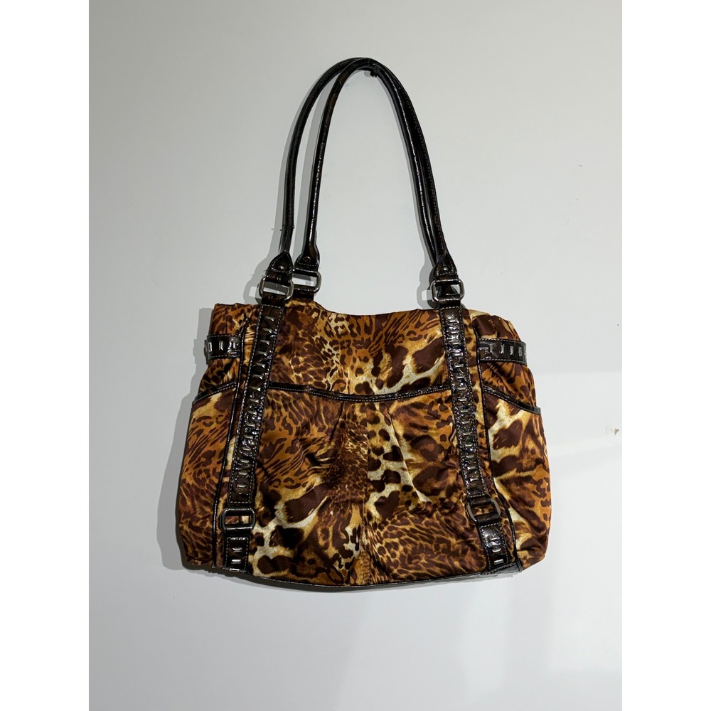Genna De Rossi Leopard Print Studded Shoulder Bag Oversized Y2K Slouchy Brown